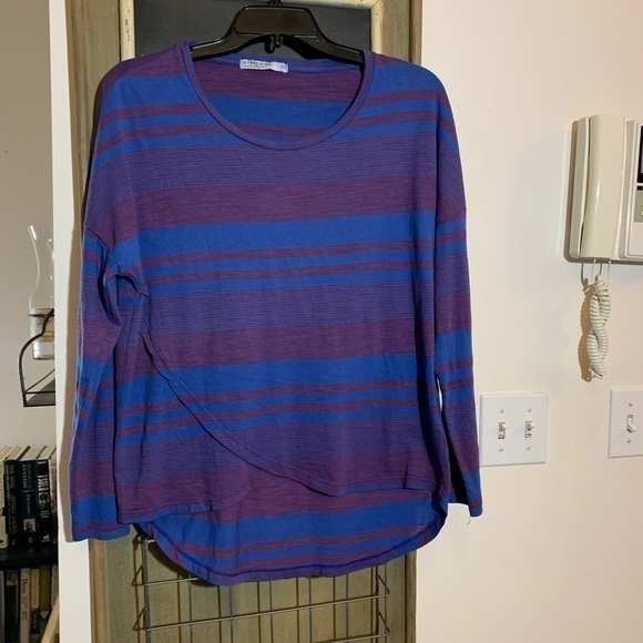 Anthropologie Stateside Striped Mock Wrap Long Sleeve Top Size XS Purple Blue - Picture 2 of 9